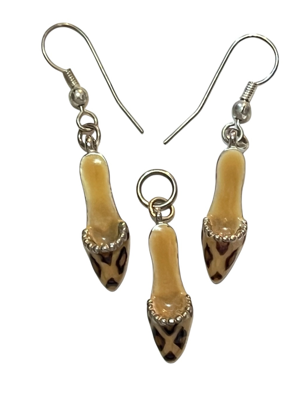 High Heel Shoe Earrings And Pendant Animal Print Unsigned High Heel Shoe Jewelry